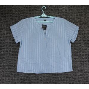 Eddie Bauer Shirt Womens XL Blue Striped Short Sleeve Hemplify Beach Popover NWT